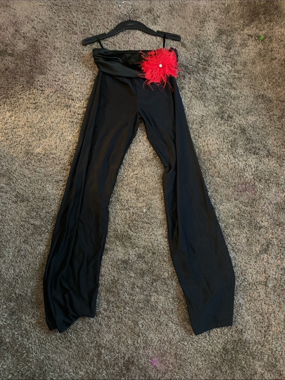 Black Kids Wide-Leg Bottoms with Red Flower Accent